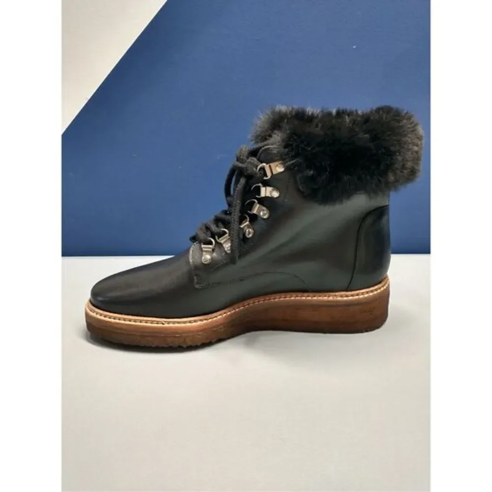 Botkier Winter Snow Boots Womens Size 6 Black Leather Faux Fur‎ Lining Lace Up